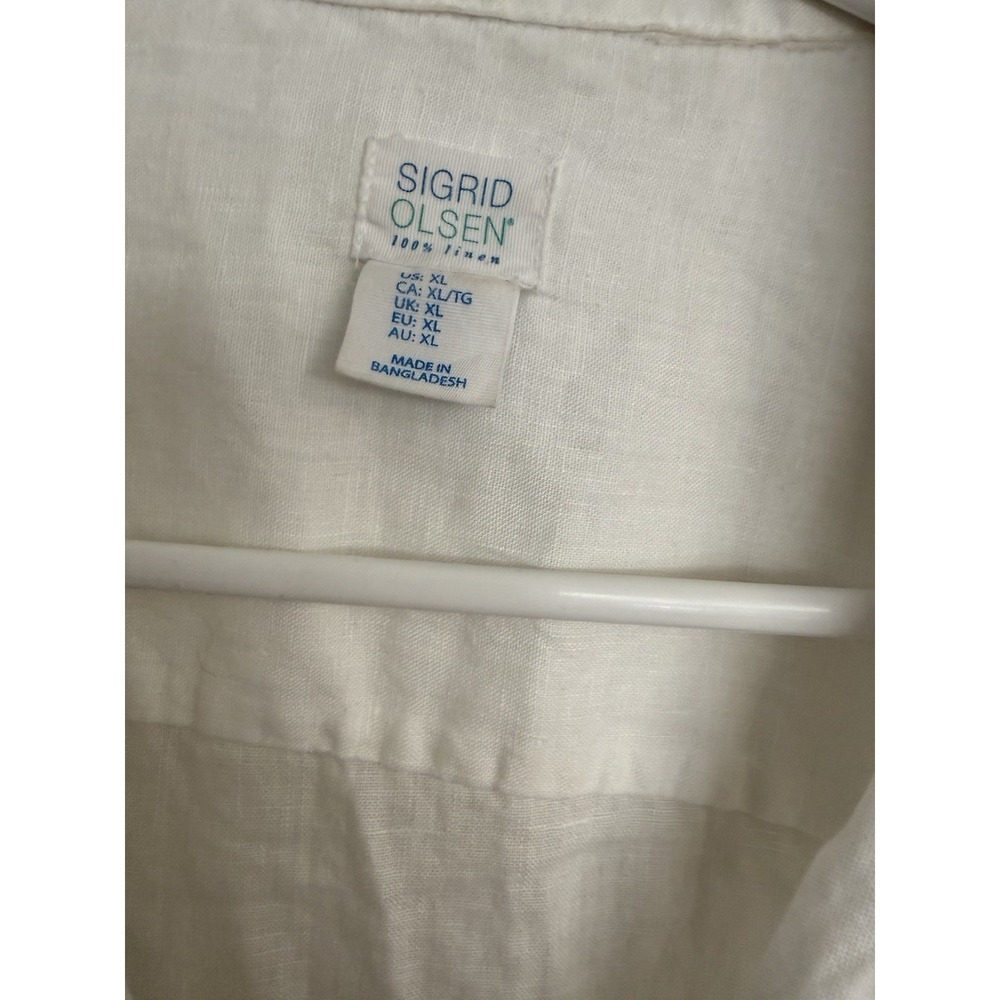 Sigrid Olsen 100% linen white long sleeve button up roll tab coastal size XL - Picture 3 of 7